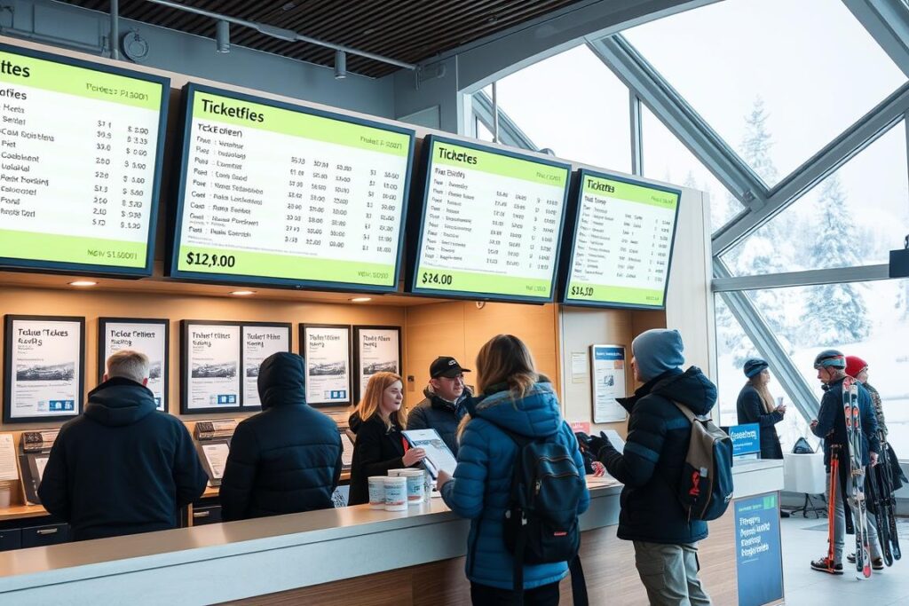 Kasa biletowa w fińskim ośrodku sportów zimowych z cennikiem karnetów Kasa biletowa w fińskim ośrodku sportów zimowych z cennikiem karnetów