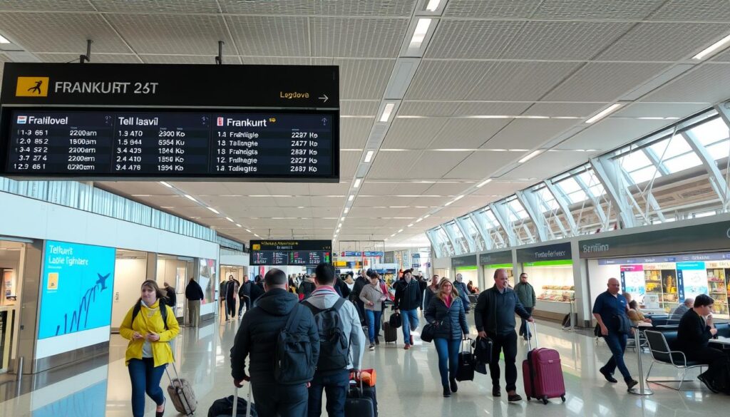 Pasażerowie podczas przesiadki na lotnisku we Frankfurcie w drodze do Izraela - ile trwa lot do ziemi świętej Pasażerowie podczas przesiadki na lotnisku we Frankfurcie w drodze do Izraela - ile trwa lot do ziemi świętej