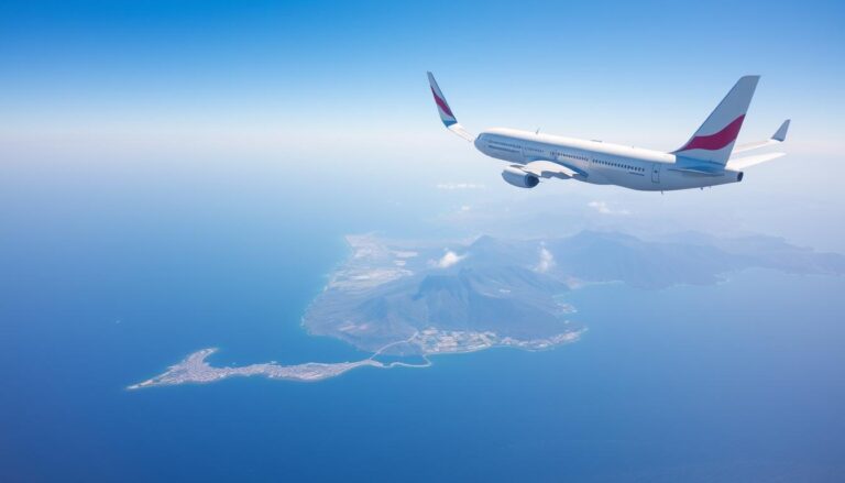 Samolot lecący nad Maderą z widokiem na wybrzeże wyspy