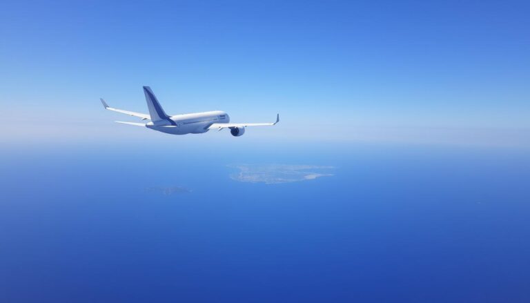 Samolot lecący nad Morzem Egejskim w kierunku Rodos