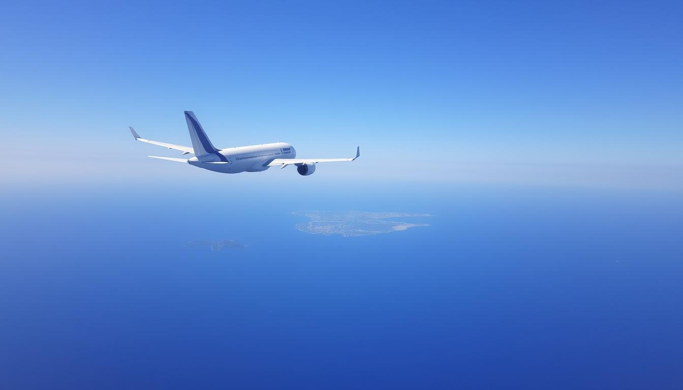 Samolot lecący nad Morzem Egejskim w kierunku Rodos