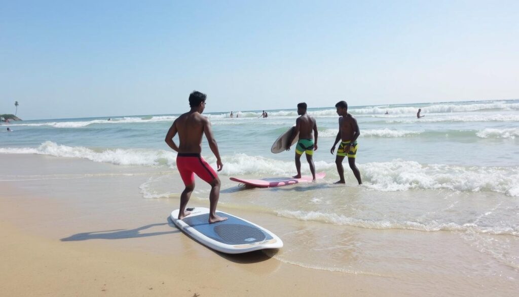 Lekcja surfingu dla początkujących na plaży Weligama na Sri Lance Lekcja surfingu dla początkujących na plaży Weligama na Sri Lance