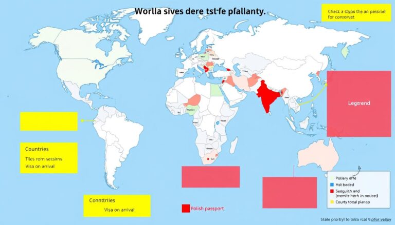 Mapa świata pokazująca kraje, do których Polacy mogą podróżować bez wizy