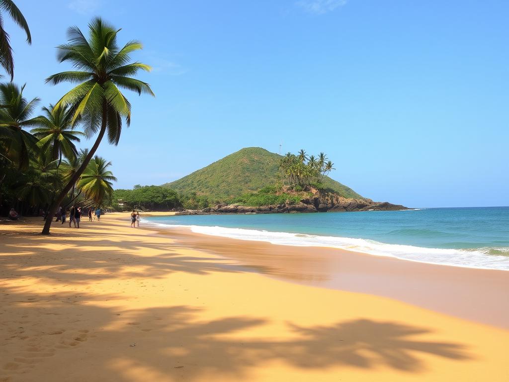 Plaża Mirissa na Sri Lance z charakterystycznym wzgórzem Coconut Tree Hill Plaża Mirissa na Sri Lance z charakterystycznym wzgórzem Coconut Tree Hill