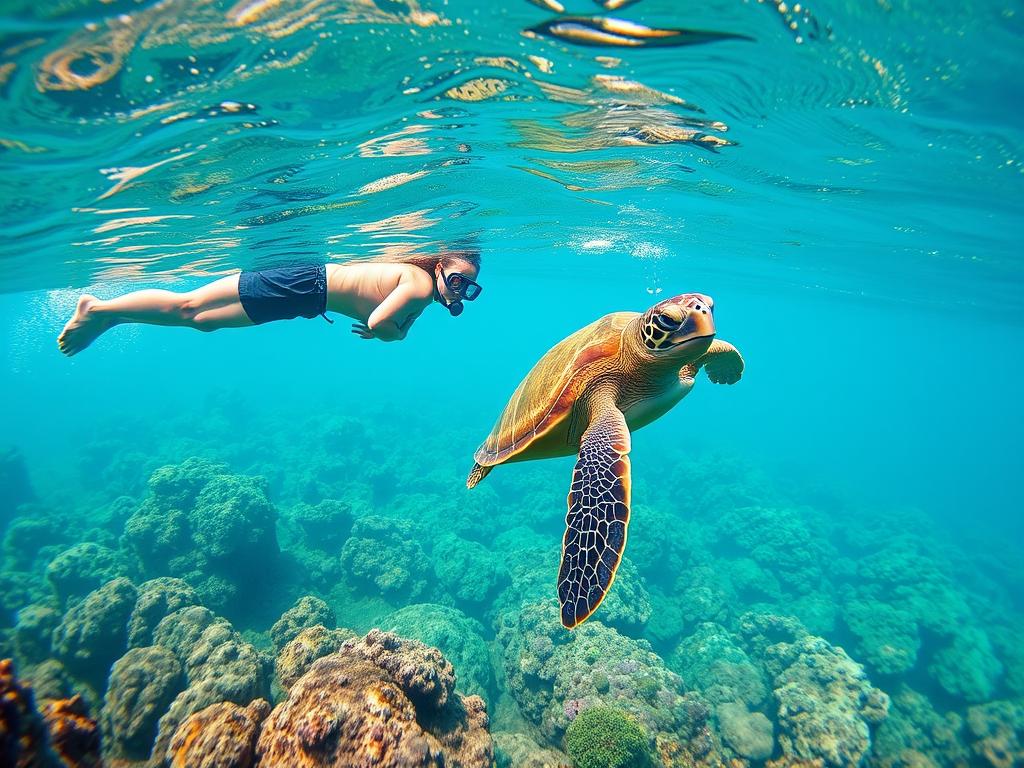 Snorkeling z żółwiami morskimi przy rafie koralowej w Hikkaduwa na Sri Lance Snorkeling z żółwiami morskimi przy rafie koralowej w Hikkaduwa na Sri Lance