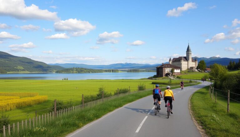 Trasa rowerowa wokół Jeziora Czorsztyńskiego z widokiem na Tatry i zamek w Niedzicy