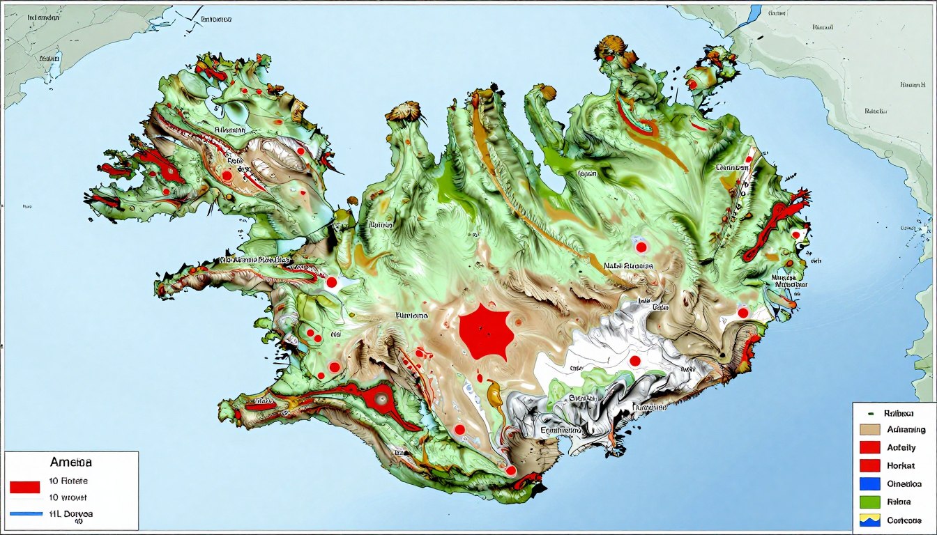 Mapa tektoniczna Islandii pokazująca położenie na styku płyt tektonicznych