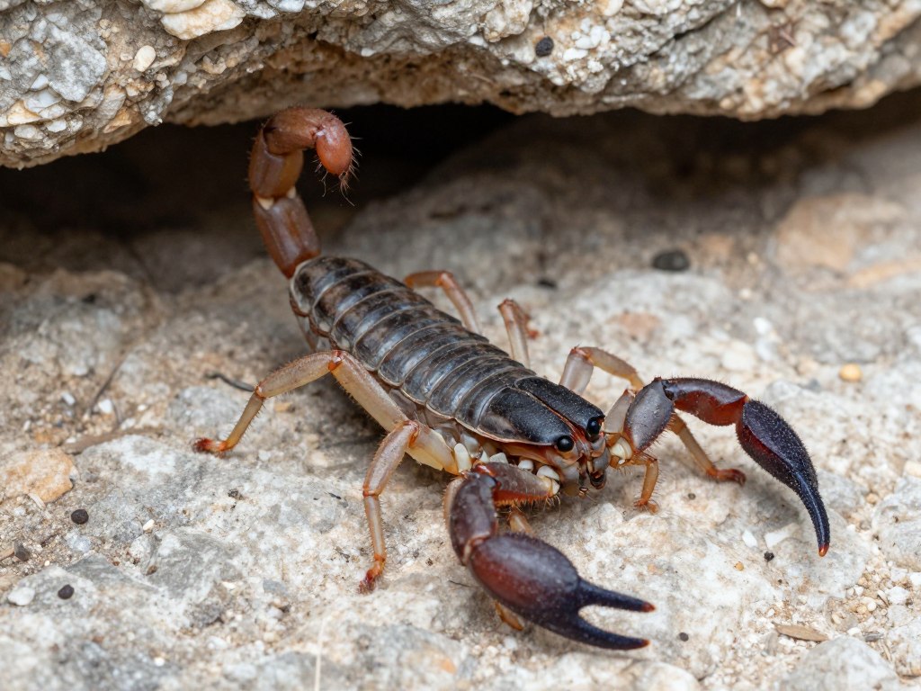 Skorpion z rodzaju Euscorpius w szczelinie skalnej w Chorwacji - czy w chorwacji są rekiny i jadowite pająki?