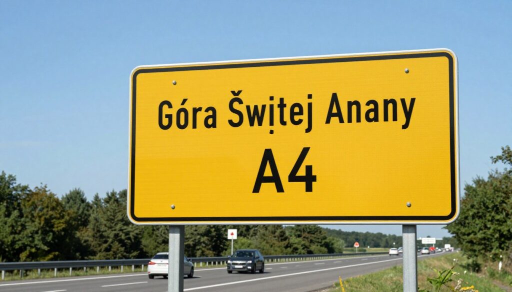Drogowskaz do Góry Świętej Anny przy autostradzie A4 Drogowskaz do Góry Świętej Anny przy autostradzie A4