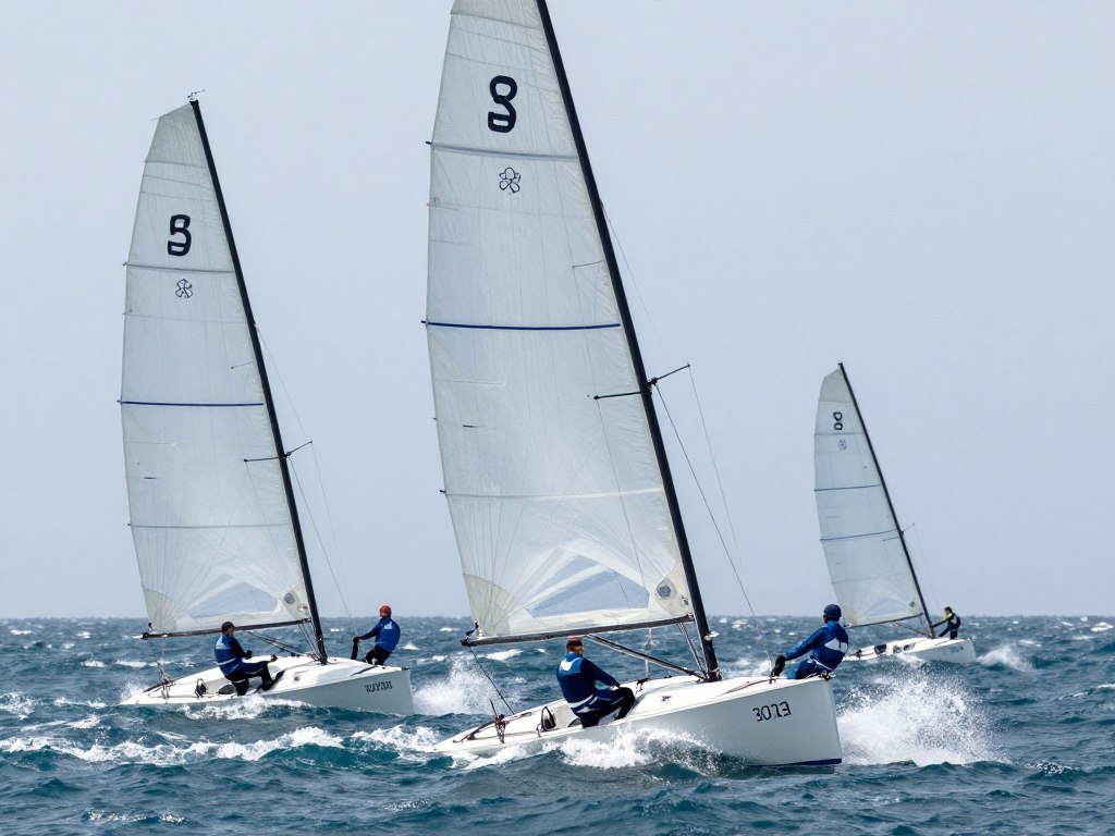 Jachty żaglowe w Porcie Sztynort przy silnym wietrze Jachty żaglowe w Porcie Sztynort przy silnym wietrze