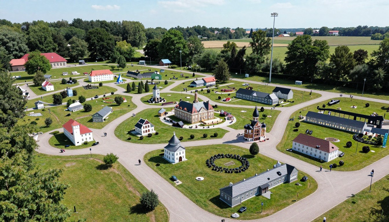 Mazurolandia i Park Miniatur Warmii i Mazur widok ogólny na park z lotu ptaka