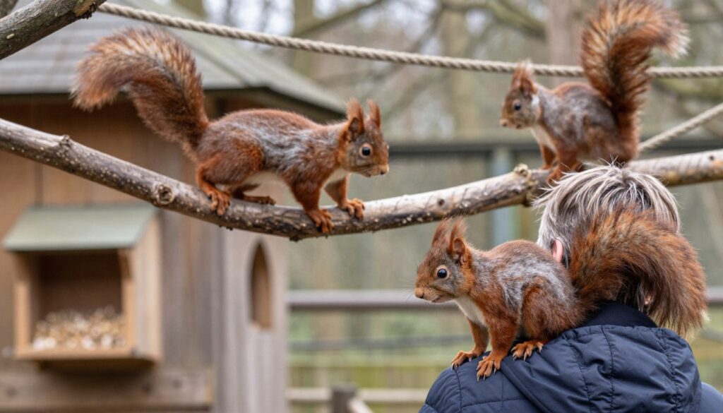 Oswojone wiewiórki w wiewiórkarni Papugarni Mazury Oswojone wiewiórki w wiewiórkarni Papugarni Mazury