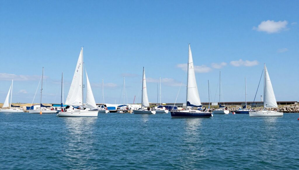 Port Sztynort w słoneczny dzień z idealną pogodą do żeglarstwa Port Sztynort w słoneczny dzień z idealną pogodą do żeglarstwa