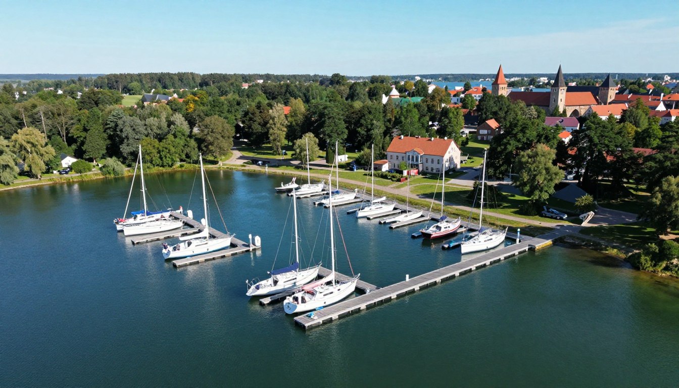 Port Sztynort widok z lotu ptaka na przystań jachtową