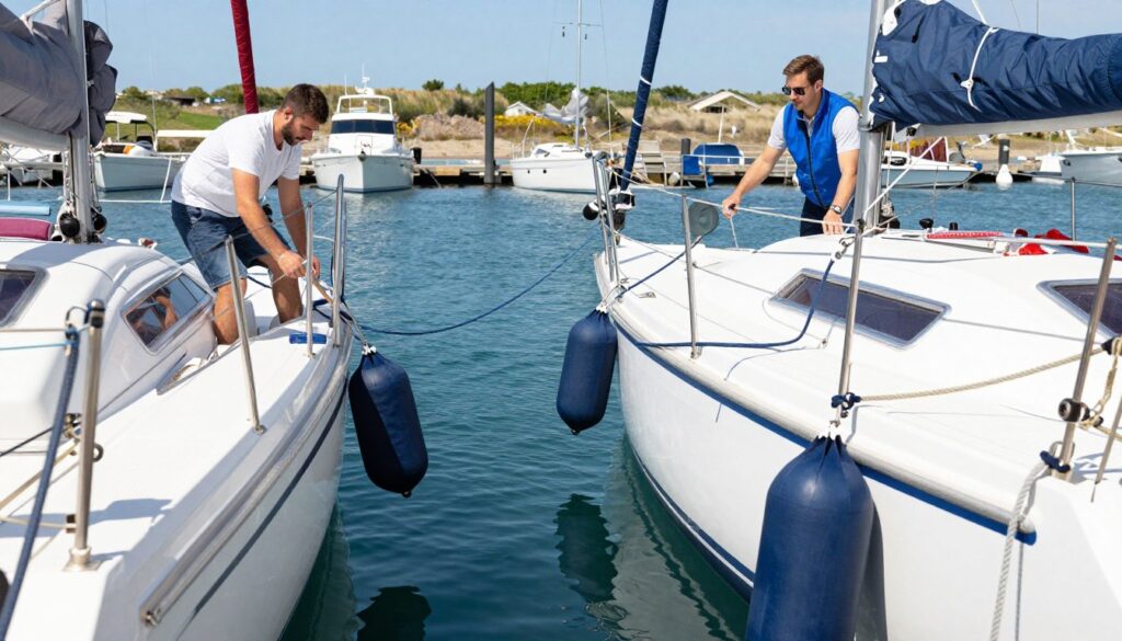Prawidłowe cumowanie przy Y-bomach w Porcie Sztynort Prawidłowe cumowanie przy Y-bomach w Porcie Sztynort
