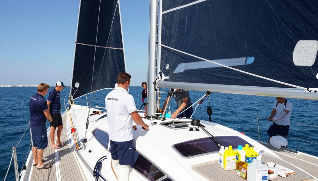 Przygotowanie jachtu do rejsu w Porcie Sztynort Przygotowanie jachtu do rejsu w Porcie Sztynort