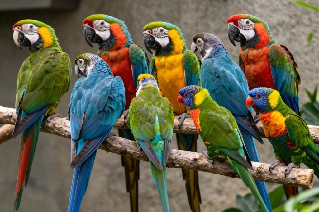 Różne gatunki papug w Papugarni Mazury na Mazurach Różne gatunki papug w Papugarni Mazury na Mazurach