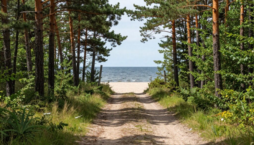 Ścieżka przez las prowadząca do plaży w Kątach Rybackich Ścieżka przez las prowadząca do plaży w Kątach Rybackich