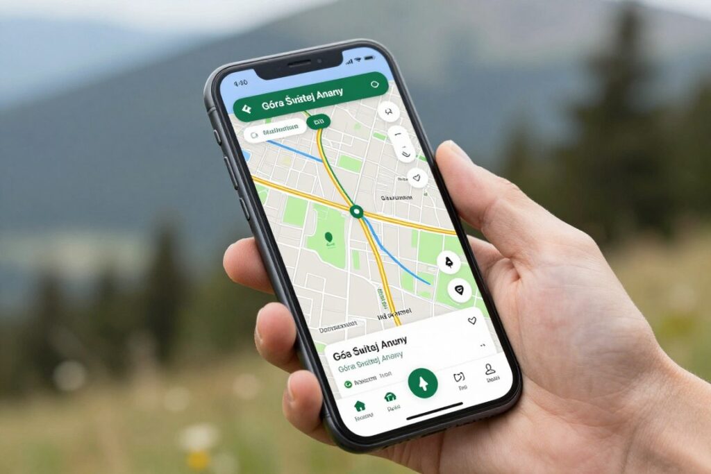 Smartfon z otwartą mapą online Góry Świętej Anny Smartfon z otwartą mapą online Góry Świętej Anny