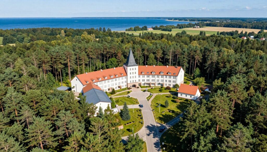 Widok z lotu ptaka na Tristan Hotel i okolicę Widok z lotu ptaka na Tristan Hotel i okolicę