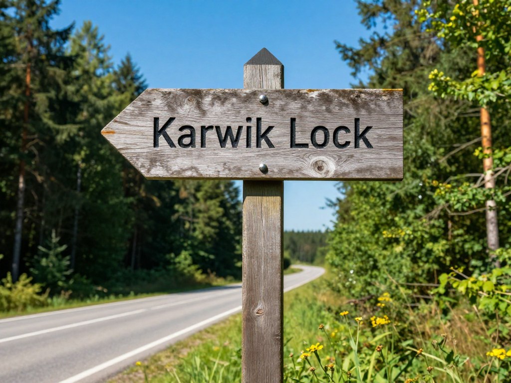 Drogowskaz do Śluzy Karwik na tle zielonych lasów mazurskich