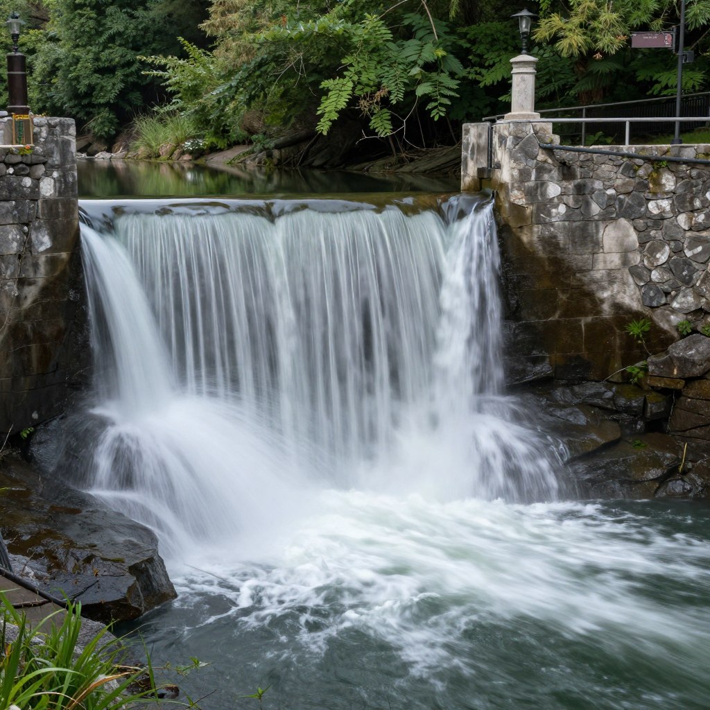 Jaz przy Śluzie Karwik z przepływającą wodą