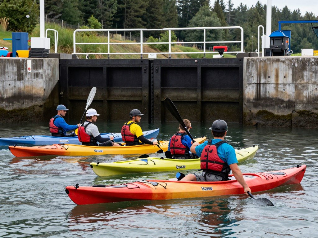 Kajakarze przy Śluzie Karwik