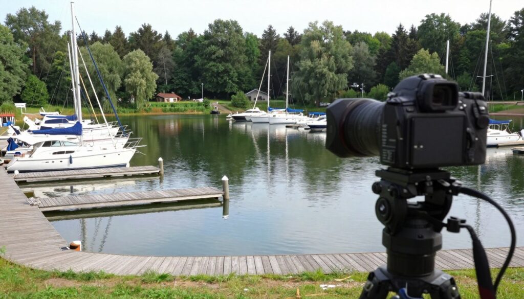 Kamera pod dębem widok na basen portowy jezioro Nidzkie Kamera pod dębem widok na basen portowy jezioro Nidzkie