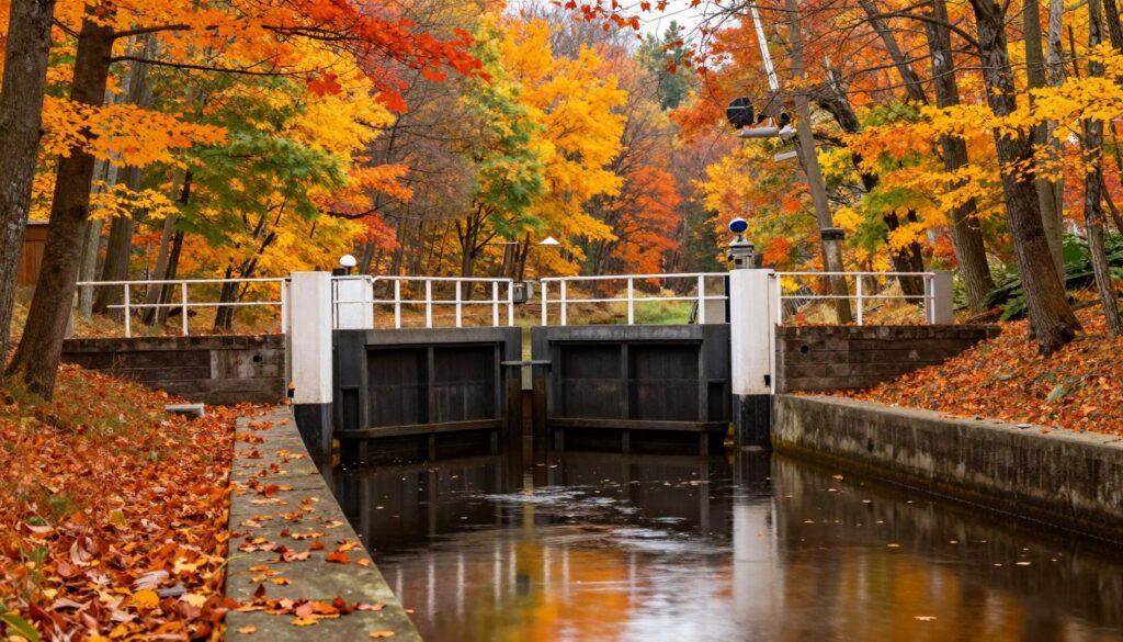 Las otaczający Śluzę Karwik w okresie jesiennym