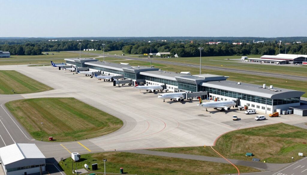 Lotnisko Pyrzowice widok z platformy na płytę postojową