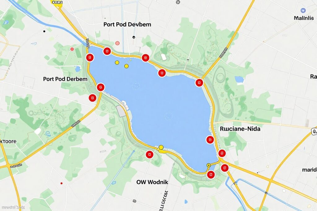 Mapa lokalizacji kamer w Rucianem Nidzie nad jeziorem Nidzkim Mapa lokalizacji kamer w Rucianem Nidzie nad jeziorem Nidzkim
