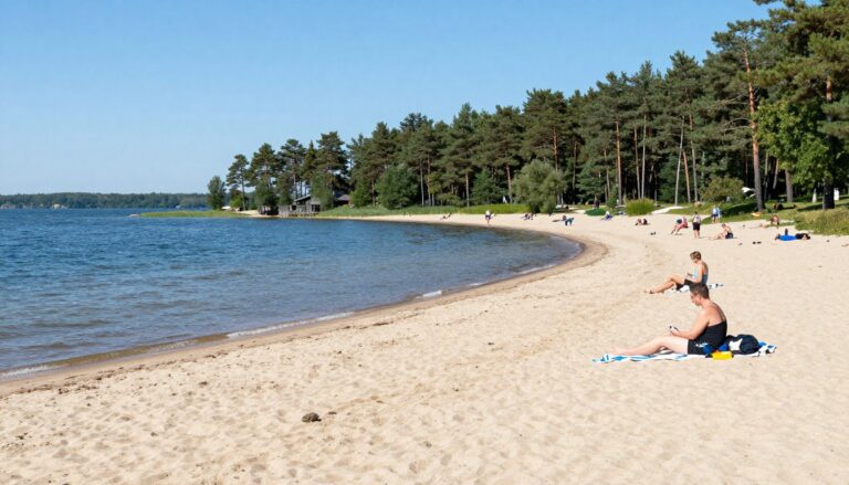 Plaża w Rzeczycach nad Jeziorem Dzierżno Duże z piaszczystym brzegiem