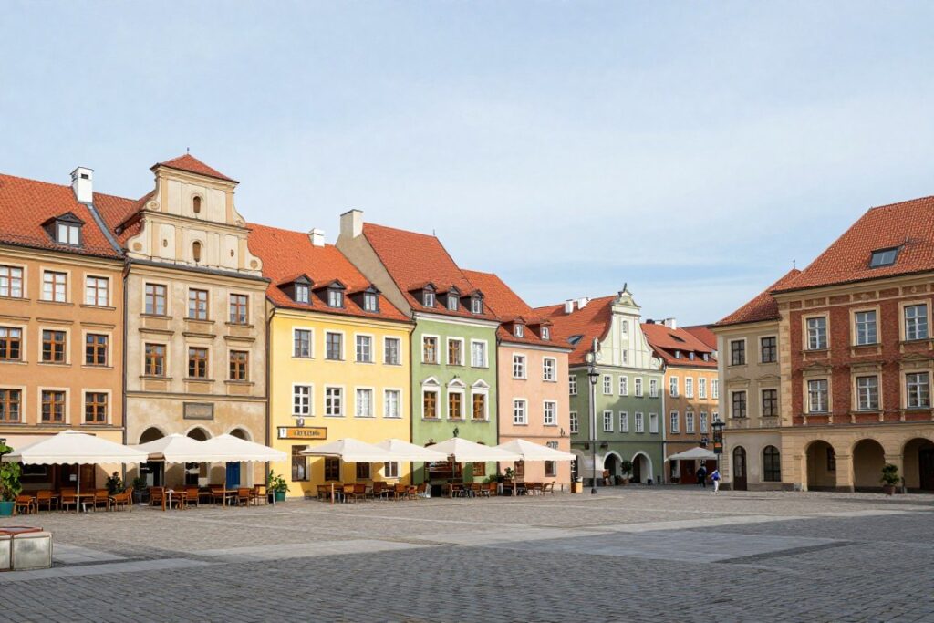 Rynek w Pińczowie z historycznymi kamienicami