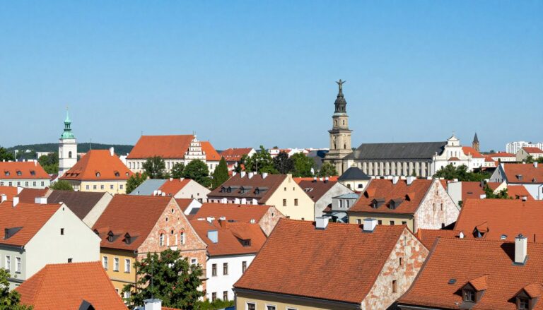 Świebodzin atrakcje panorama miasta z widokiem na pomnik Chrystusa Króla