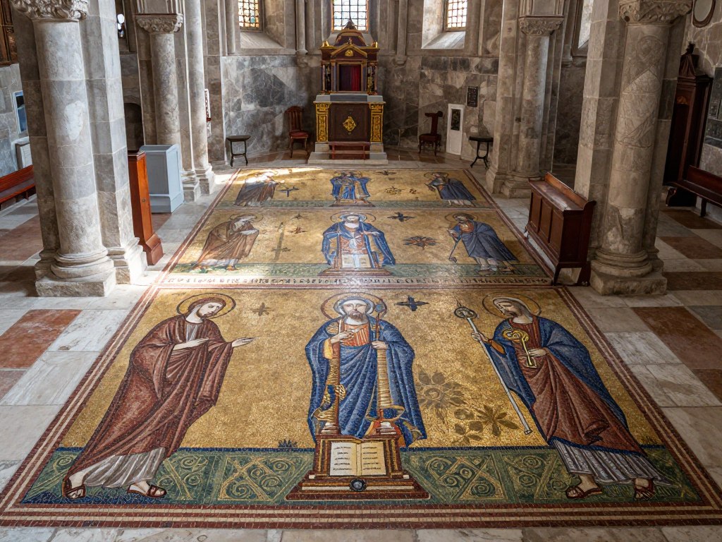 Zabytkowa bazylika w Wiślicy z romańskimi posadzkami