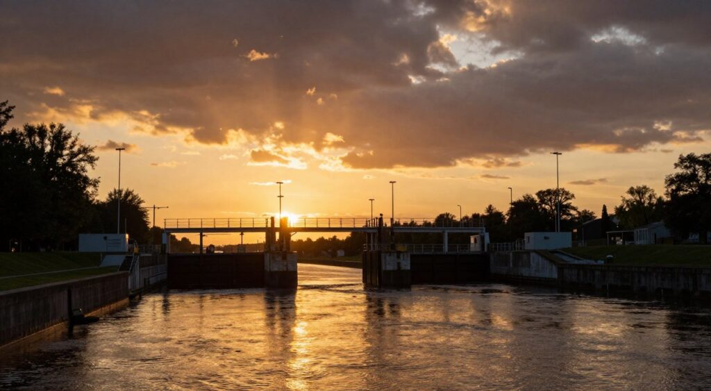 Zachód słońca nad Śluzą Karwik i Kanałem Jeglińskim