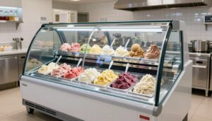 lodziarnia lodówka z wystawą lodów rzemieślniczych