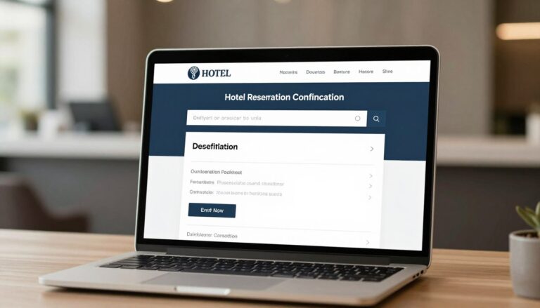 potwierdzenie rezerwacji w hotelu wzór - profesjonalny szablon email wyświetlony na ekranie laptopa