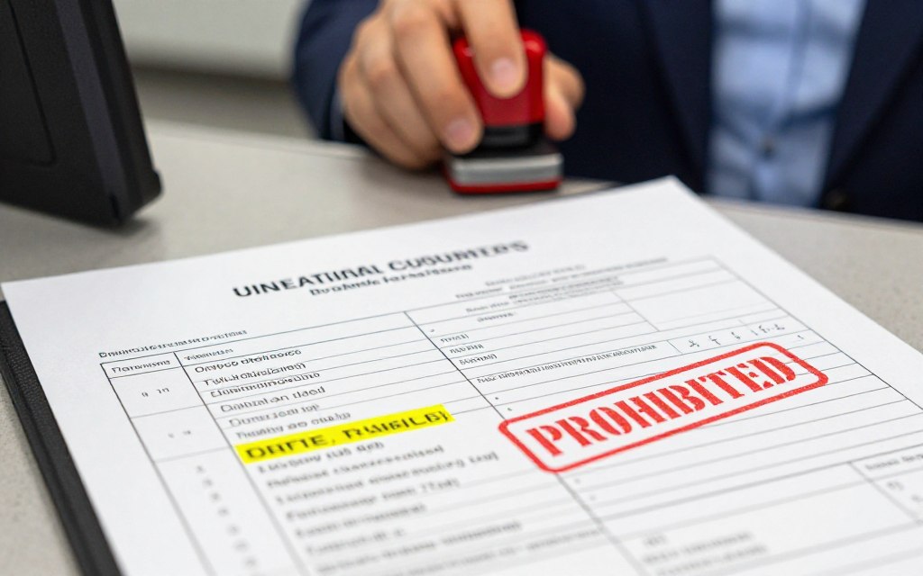 Airport customs declaration form with restricted items list