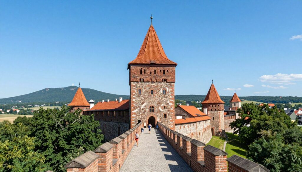 Baszta zamku w Olsztynie z widokiem na Góry Sokole