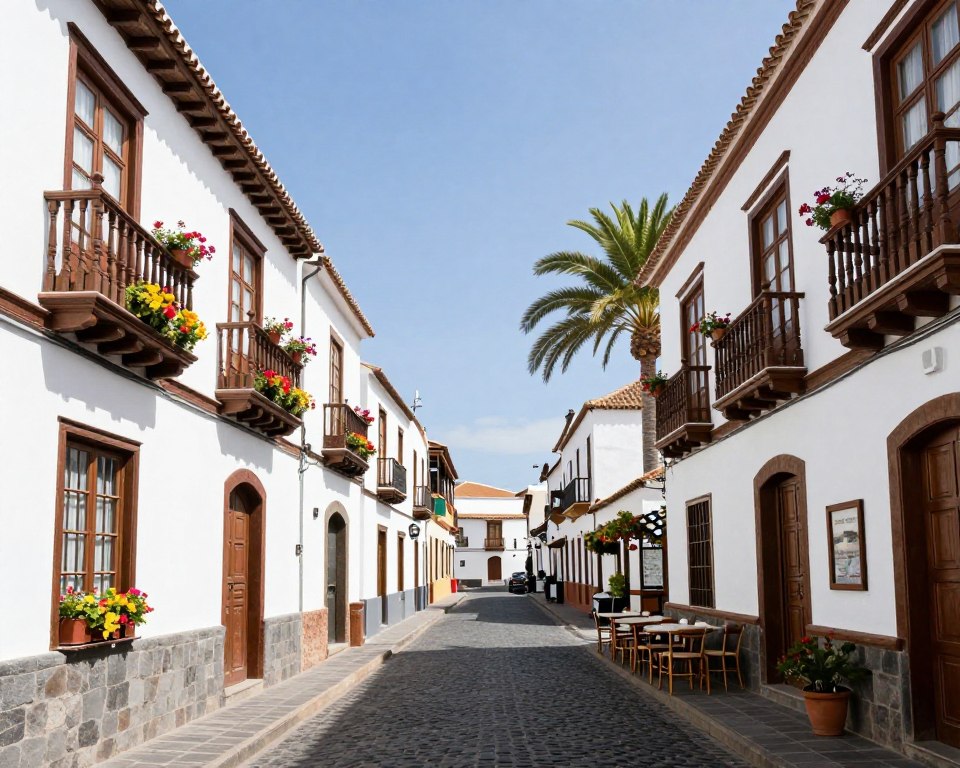 Centrum Puerto de Santiago z lokalną architekturą kanaryjską