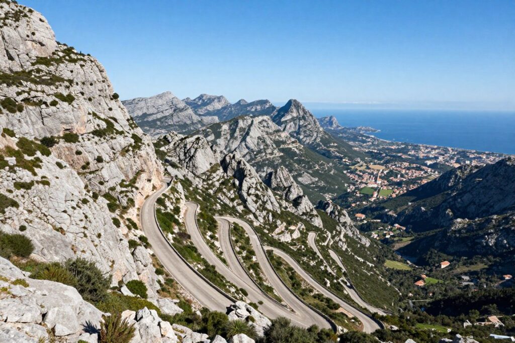 Droga serpentyna Ma-10 w górach Serra de Tramuntana prowadząca do Soller