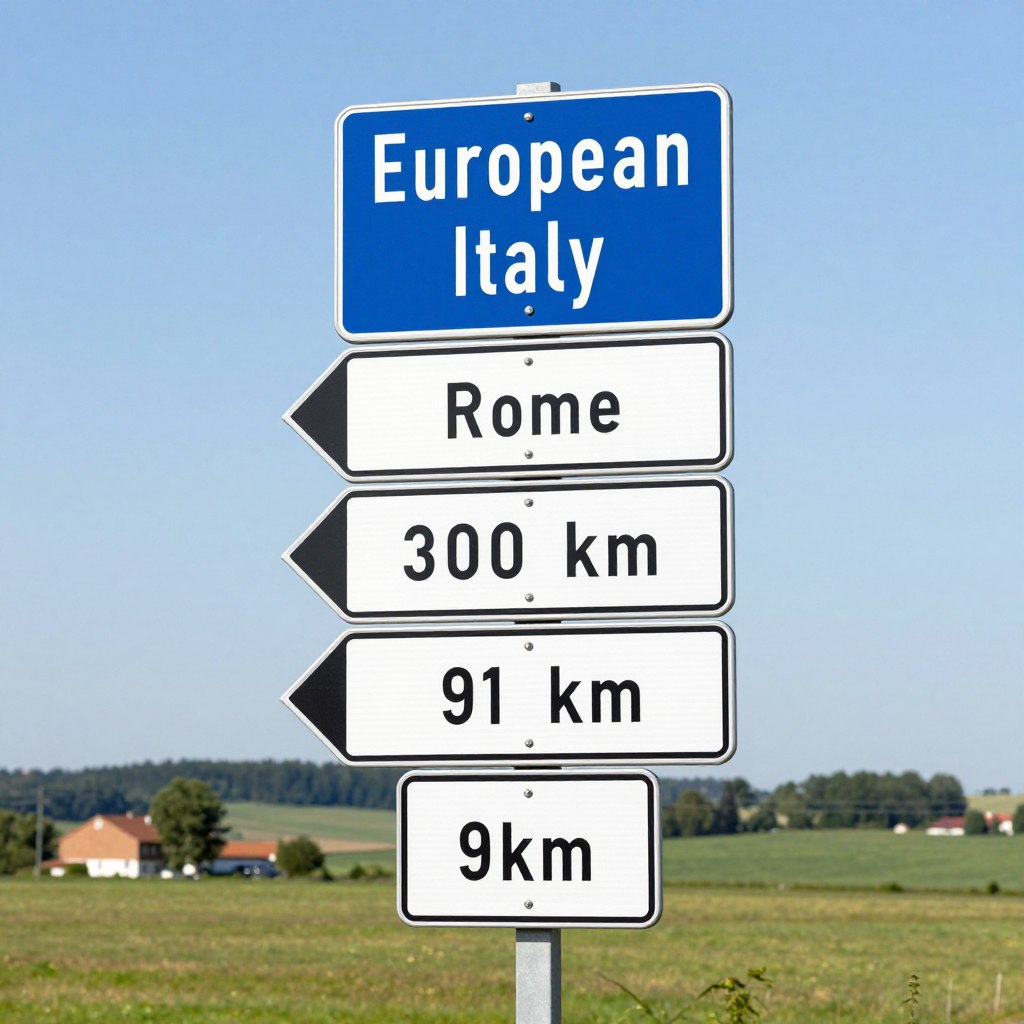 Drogowskazy europejskie wskazujące kierunek do Włoch