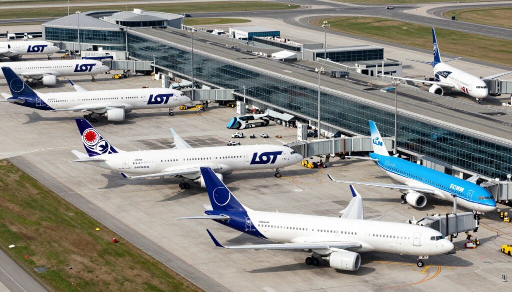 Flota różnych linii lotniczych na lotnisku
