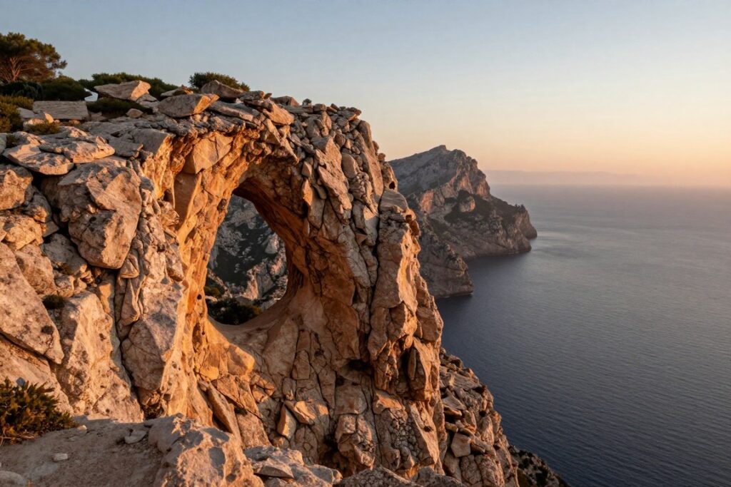 Formacja skalna Sa Foradada z naturalnym otworem