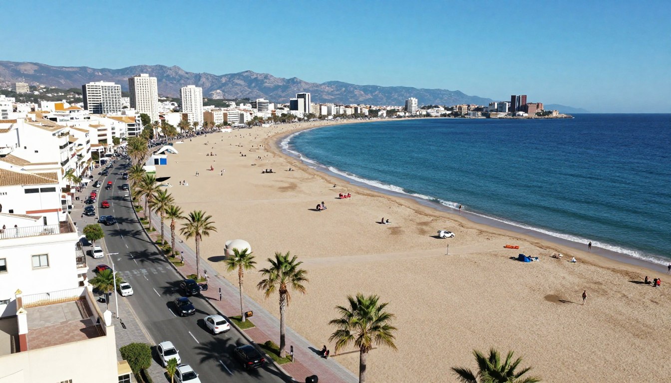 Fuengirola atrakcje panorama miasta z widokiem na morze i promenadę