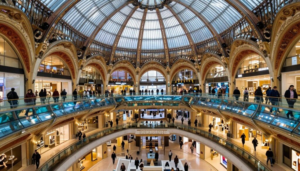 Glasswalk - szklany przejście w Galerii Lafayette zawieszone pod kopułą