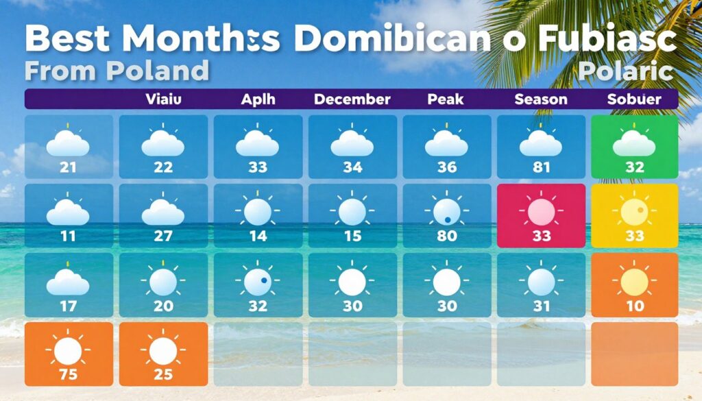 Kalendarz pokazujący najlepsze miesiące na wyjazd do Dominikany