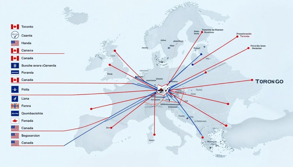 Mapa połączeń lotniczych z Polski do Kanady