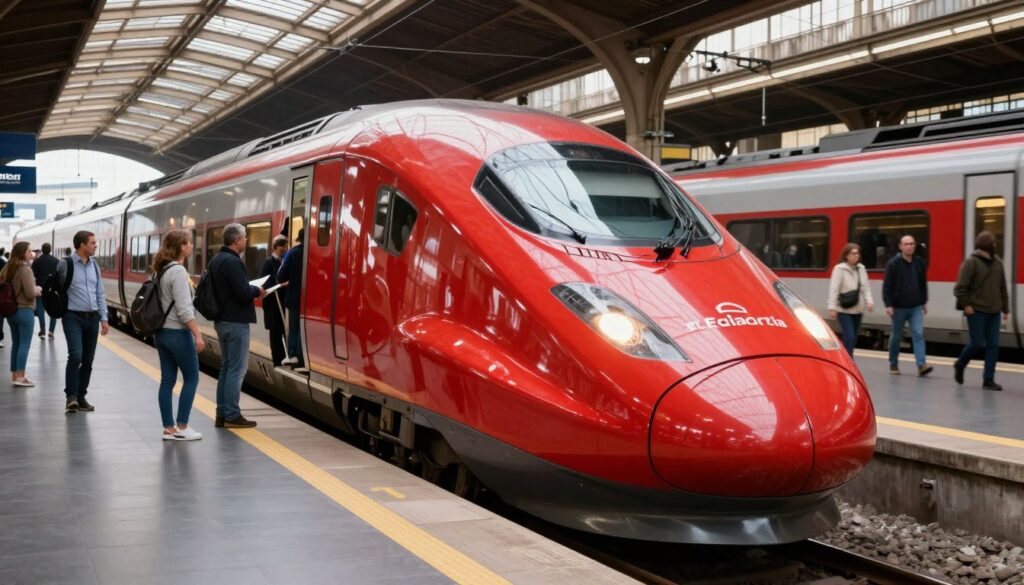 Nowoczesny pociąg Frecciarossa na stacji w Rzymie